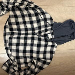 AE Oversized Plaid Button-Up Hoodie